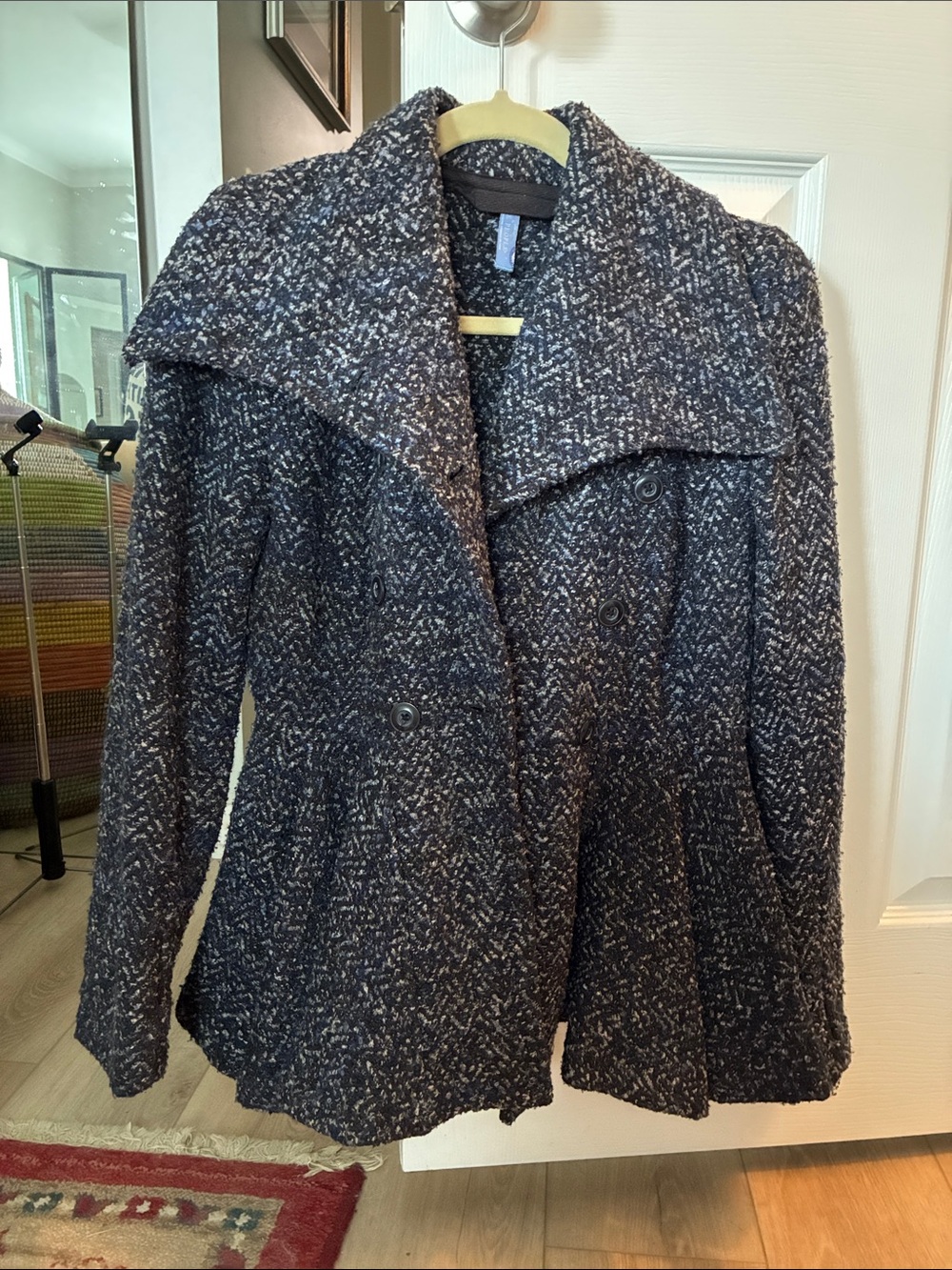 Free People Charcoal Mix Textured Double-Breasted Peacoat